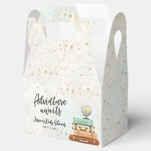 Adventure Awaits Travel Gold Confetti Baby shower Bedankdoosjes (Geopend)