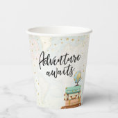 Adventure Awaits Travel Gold Confetti Baby shower Papieren Bekers (Achterkant)