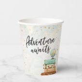 Adventure Awaits Travel Gold Confetti Baby shower Papieren Bekers (Voorkant)