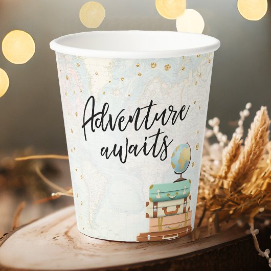 Adventure Awaits Travel Gold Confetti Baby shower Papieren Bekers