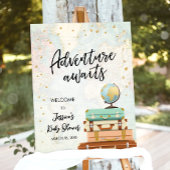 Adventure Awaits Travel Gold Confetti Baby shower Poster