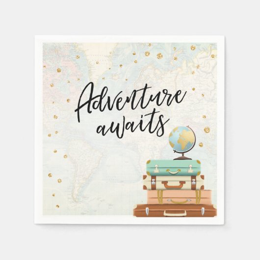 Adventure Awaits Travel Gold Confetti Baby shower Servet (Voorkant)