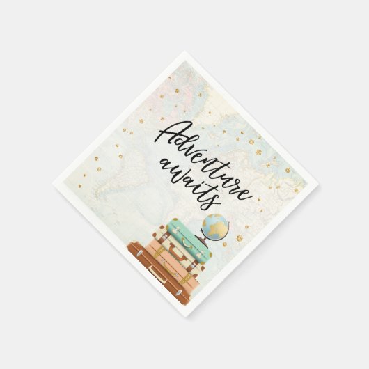 Adventure Awaits Travel Gold Confetti Baby shower Servet (Hoek)