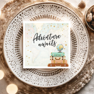 Adventure Awaits Travel Gold Confetti Baby shower Servet