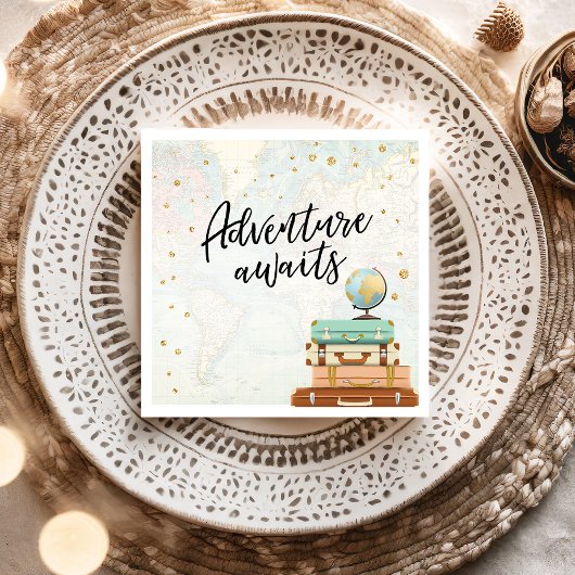 Adventure Awaits Travel Gold Confetti Baby shower Servet