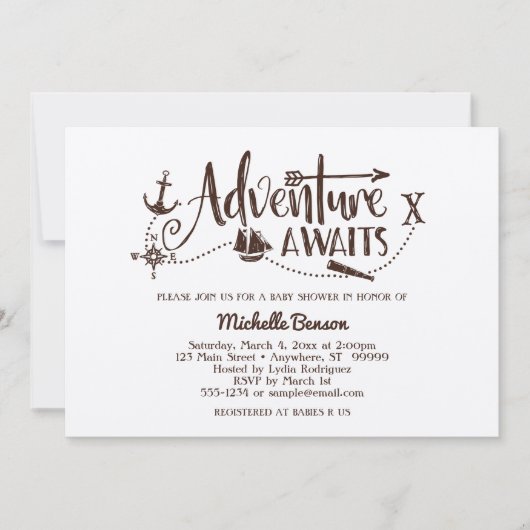 "Adventure Awaits" Uitnodiging voor nautisch Baby  (Voorkant)