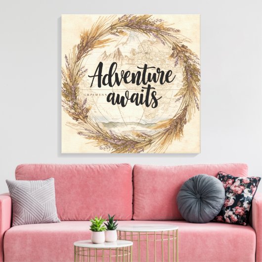 Adventure Awaits Wall Art | Travel and Wanderlust Canvas Afdruk (Insitu (Woonkamer))