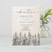Adventure Awaits Winter Snow Pine Tree Baby Shower Kaart (Staand voorkant)