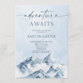 Adventure Awaits Winter Snowy Mountain Baby Shower Kaart (Voorkant)