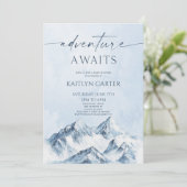 Adventure Awaits Winter Snowy Mountain Baby Shower Kaart (Staand voorkant)