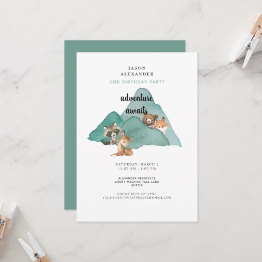 Adventure Awaits Woodland Animals Birthday Kaart (Voorkant / Achterkant in situ)