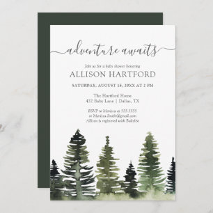 Adventure Awaits Woodland Baby shower Invitation Kaart
