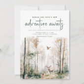 Adventure Awaits Woodland Baby shower Invitation Kaart (Voorkant)