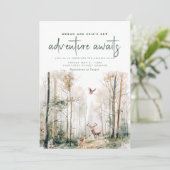Adventure Awaits Woodland Baby shower Invitation Kaart (Staand voorkant)