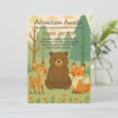 Adventure Awaits Woodland Baby shower Invitation Kaart (Staand voorkant)