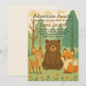 Adventure Awaits Woodland Baby shower Invitation Kaart (Voorkant / Achterkant)