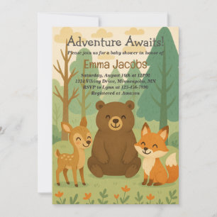 Adventure Awaits Woodland Baby shower Invitation Kaart