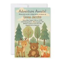 Adventure Awaits Woodland Baby shower Invitation