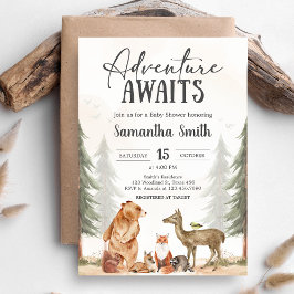 Adventure Awaits Woodland Baby Shower Kaart