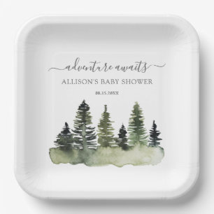 Adventure Awaits Woodland Baby shower Papieren Bordje