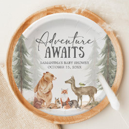 Adventure Awaits Woodland Baby Shower Papieren Bordje