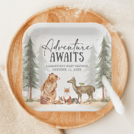 Adventure Awaits Woodland Baby Shower Papieren Bordje