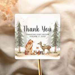 Adventure Awaits Woodland Baby Shower Vierkante Sticker