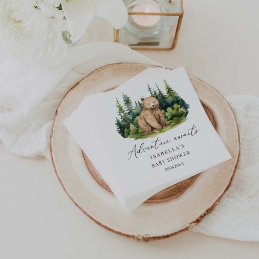 Adventure Awaits Woodland Beer Baby shower Servet