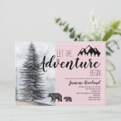 Adventure Awaits Woodland Beer Roze Baby shower Kaart (Staand voorkant)