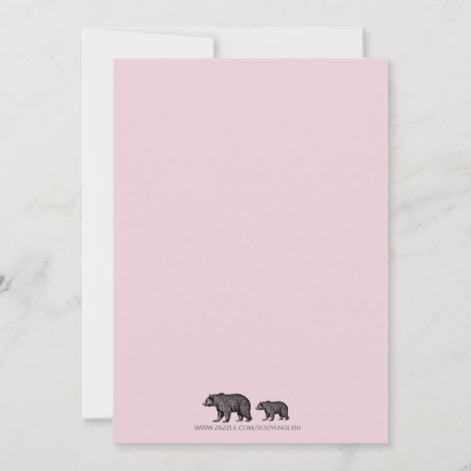 Adventure Awaits Woodland Beer Roze Baby shower Kaart (Achterkant)