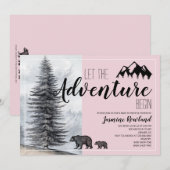 Adventure Awaits Woodland Beer Roze Baby shower Kaart (Voorkant / Achterkant)