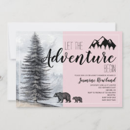 Adventure Awaits Woodland Beer Roze Baby shower Kaart