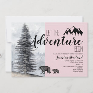 Adventure Awaits Woodland Beer Roze Baby shower Kaart