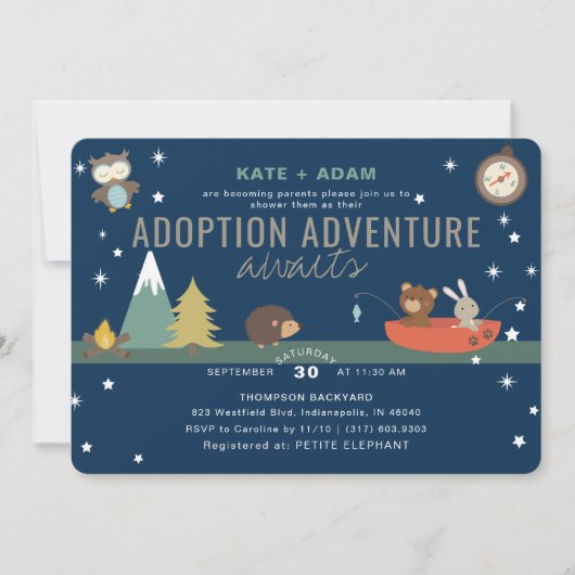 Adventure Awaits Woodland Boy Adoption Baby shower Kaart (Voorkant)