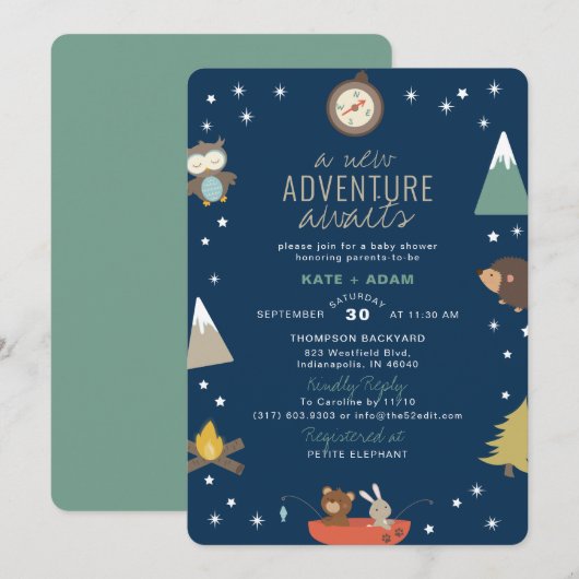 Adventure Awaits Woodland Boy Baby shower Kaart (Voorkant / Achterkant)