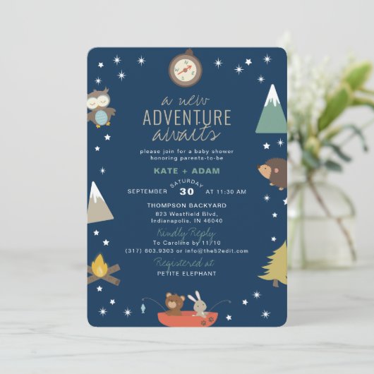 Adventure Awaits Woodland Boy Baby shower Kaart (Staand voorkant)