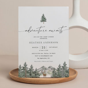 Adventure Awaits Woodland Boy Baby shower Kaart