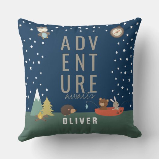 Adventure Awaits Woodland Boy Kinder Wall Decor Kussen (Achterkant)