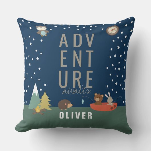 Adventure Awaits Woodland Boy Kinder Wall Decor Kussen (Voorkant)