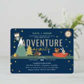 Adventure Awaits Woodland Boy Navy Baby shower Folie Uitnodiging (Staand Voorkant)