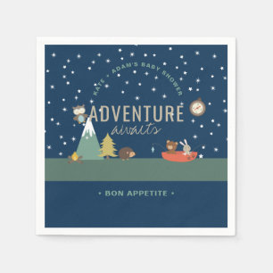 Adventure Awaits Woodland Boy Navy Baby shower Servet