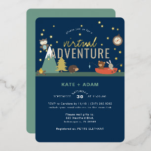Adventure Awaits Woodland Boy Virtueel Baby shower Folie Uitnodiging