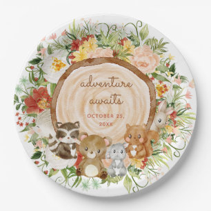 Adventure Awaits Woodland Creatures Baby shower Papieren Bordje