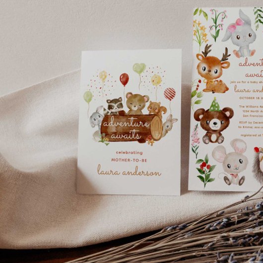 Adventure Awaits Woodland Creatures Baby shower Poster