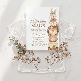 Adventure Awaits Woodland Cute Animals Baby Shower Kaart