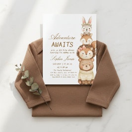 Adventure Awaits Woodland Cute Animals Baby Shower Kaart