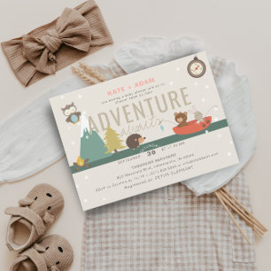 Adventure Awaits Woodland Girl Pink Baby shower Kaart