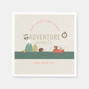 Adventure Awaits Woodland Girl Pink Baby shower Servet