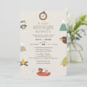 Adventure Awaits Woodland Neutra Taupe Baby shower Kaart (Staand voorkant)