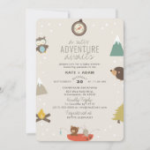 Adventure Awaits Woodland Neutra Taupe Baby shower Kaart (Voorkant)